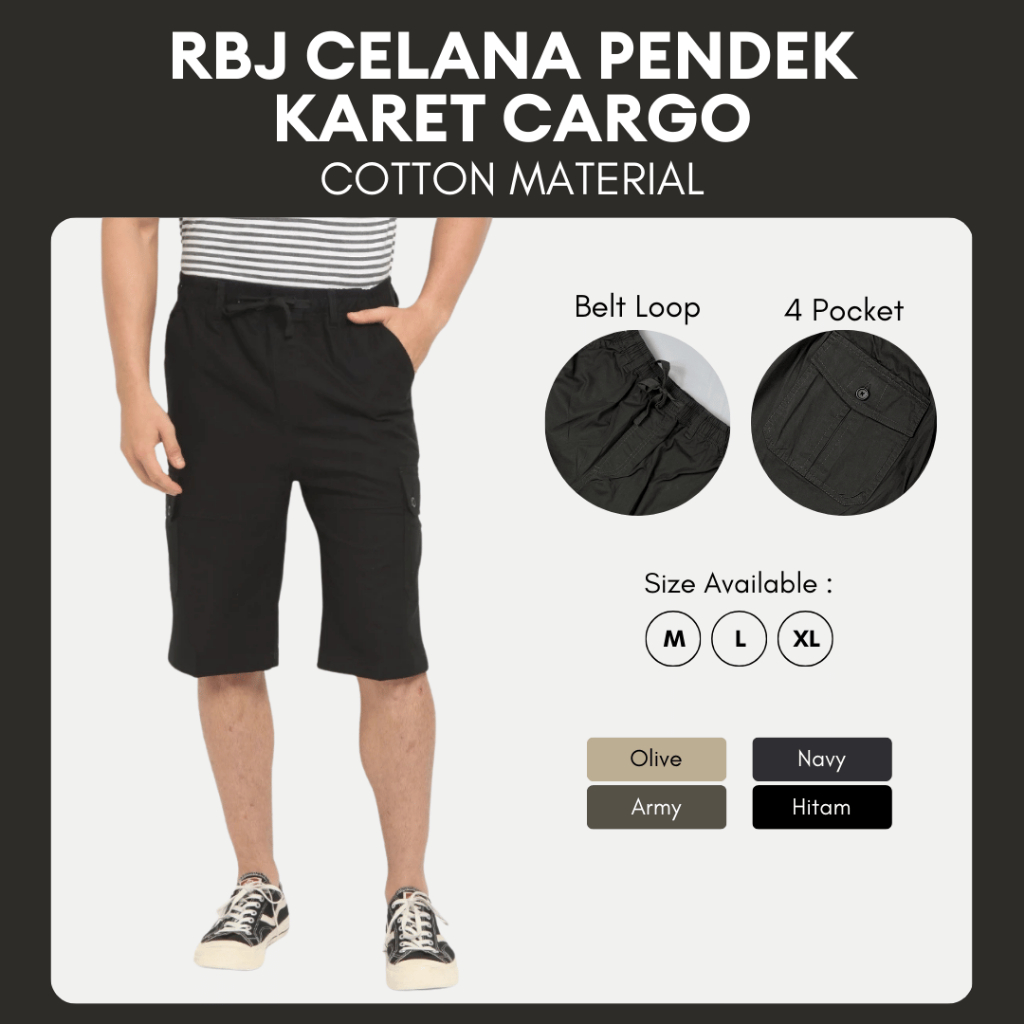 RBJ Celana Pendek Karet Cargo Cotton Pria