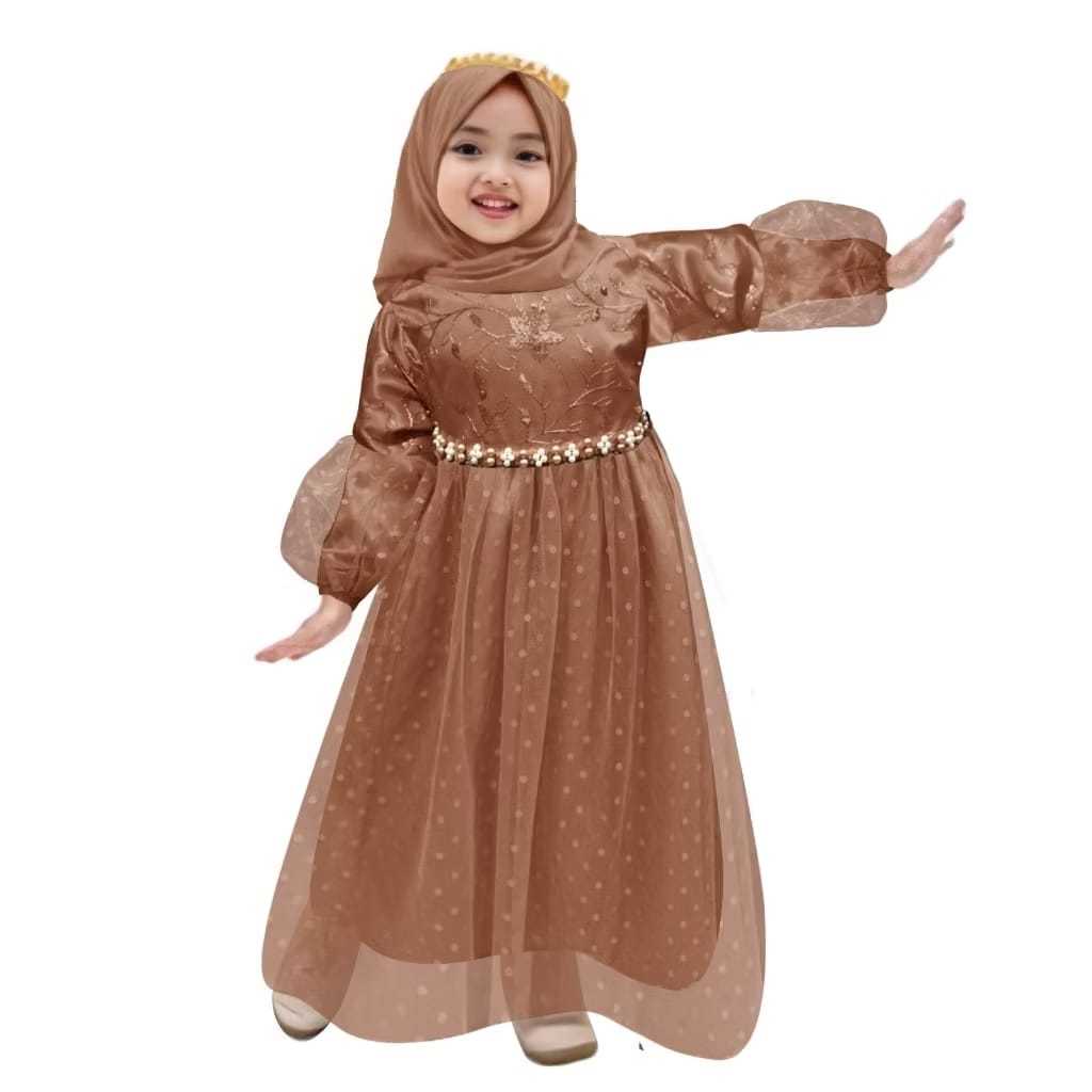 Reika Kid - Baju Gamis Gaun Brukat Dress Pesta Muslim Anak Perempuan Umur 2 3 4 5 6 7 8 9 10 11 XS S