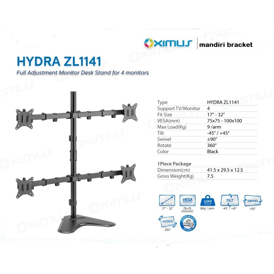 BRACKET MEJA 4 Monitor LCD LED TV 13" - 27" OXIMUS HYDRA ZL1141