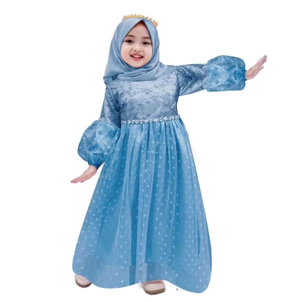 Reika Kid - Baju Gamis Gaun Brukat Dress Pesta Muslim Anak Perempuan Umur 2 3 4 5 6 7 8 9 10 11 XS S