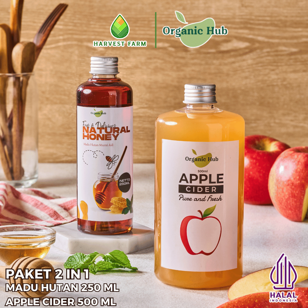

Organic Hub Paket Hemat 2 in 1 Apple Cider With Mother Cuka Apel Murni Madu Hutan Organik Murni