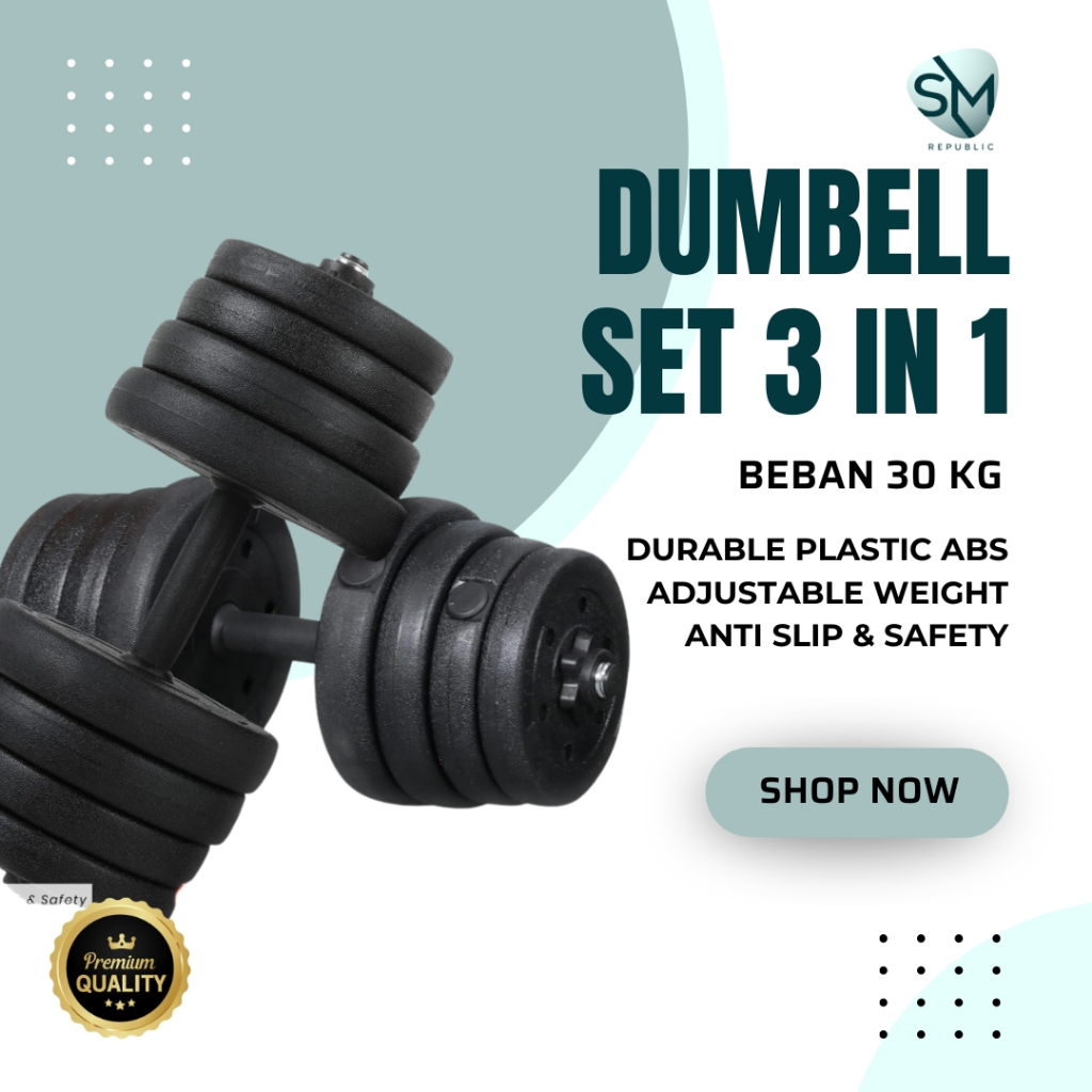 Dumbell Set 30KG Adjustable Barbell Barbel ABS PVC Dambel Dumbel