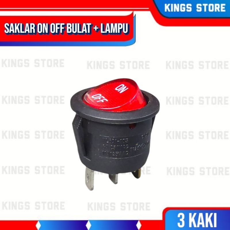 Saklar on off bulat lampu merah 3 Kaki/Saklar switch on off bulat + lampu merah Kualitas bagus