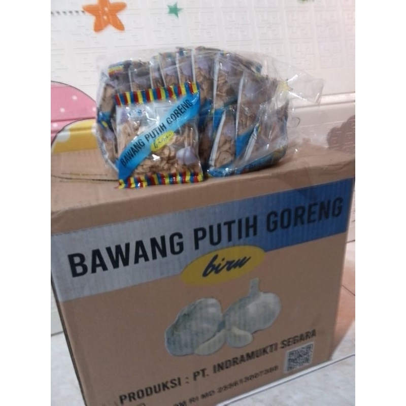 

Bawang putih goreng Biru produksi dari sinti 1 pak isi 20x 50gr