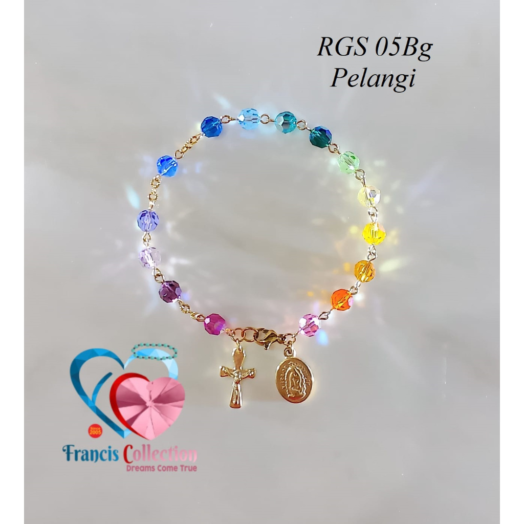 Francis Collection. RGS 05Bg. Gelang Rosario Swarovski asli. Model Bulat 6mm. Ikat Stainless Lapis E