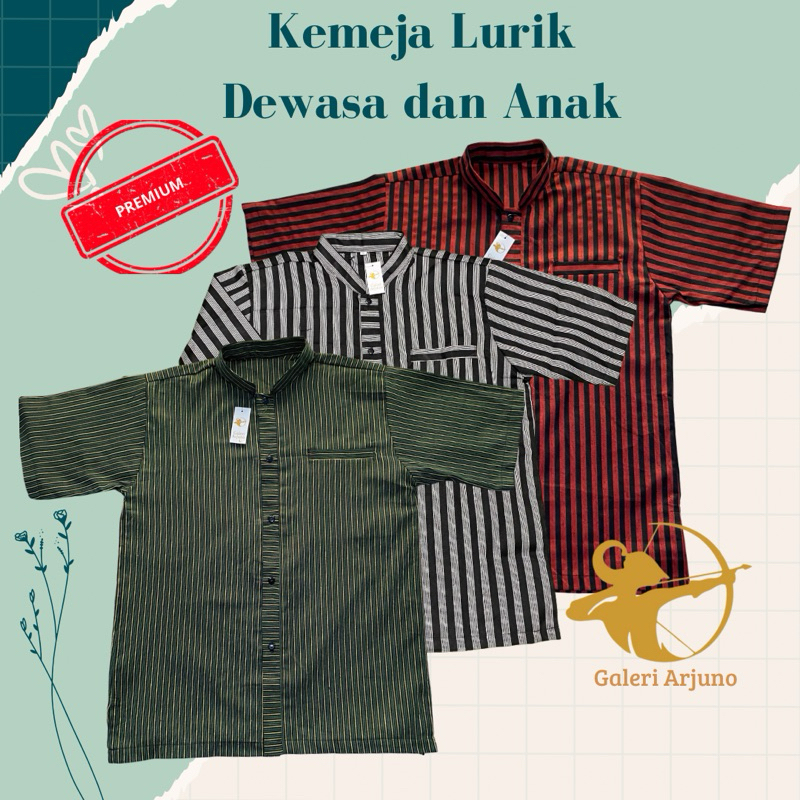Kemeja Lurik Dewasa Anak Arjuno Koko Lurik Pria Kemeja Adat Jawa Keluarga Seragam Lurik Premium