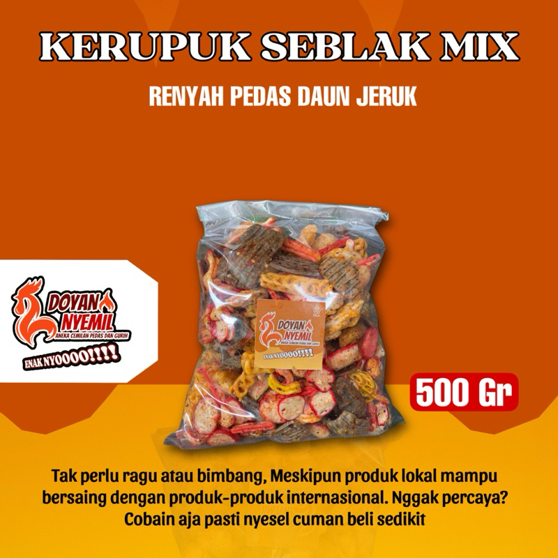 

Doyan nyemil - 500Gr Kerupuk Seblak Mix Pedas daun jeruk asin gurih dan lezat