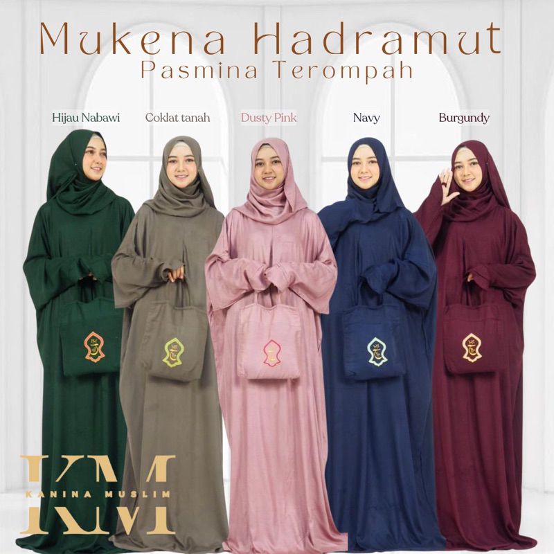 Mukena Terusan Pashmina Bordir Terompah Pasmina Jumbo Hadramaut Rayon Mukenah Dewasa Warna Polos