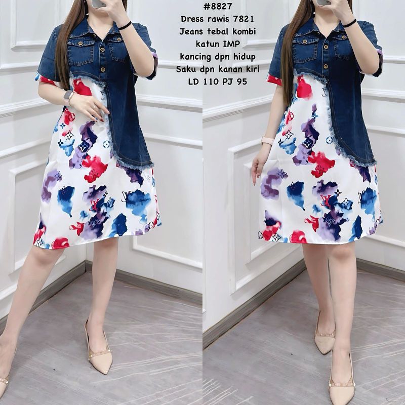 Dress Rawis 7821-8827 Jeans Tebal Kombi Katun IMP dengan Kancing Depan Hidup dan Saku Depan Kanan Ki