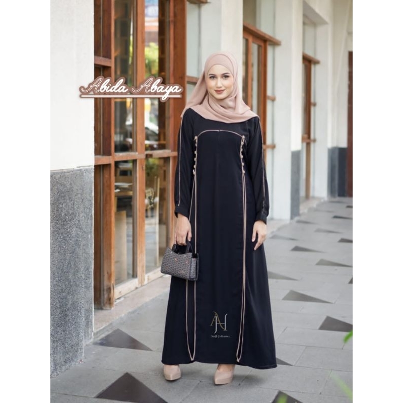 AnH Collection - Abidah Abaya Gamis Hitam Busui Busana Muslim Dress Muslim Gamis Umroh Haji Abaya Tu