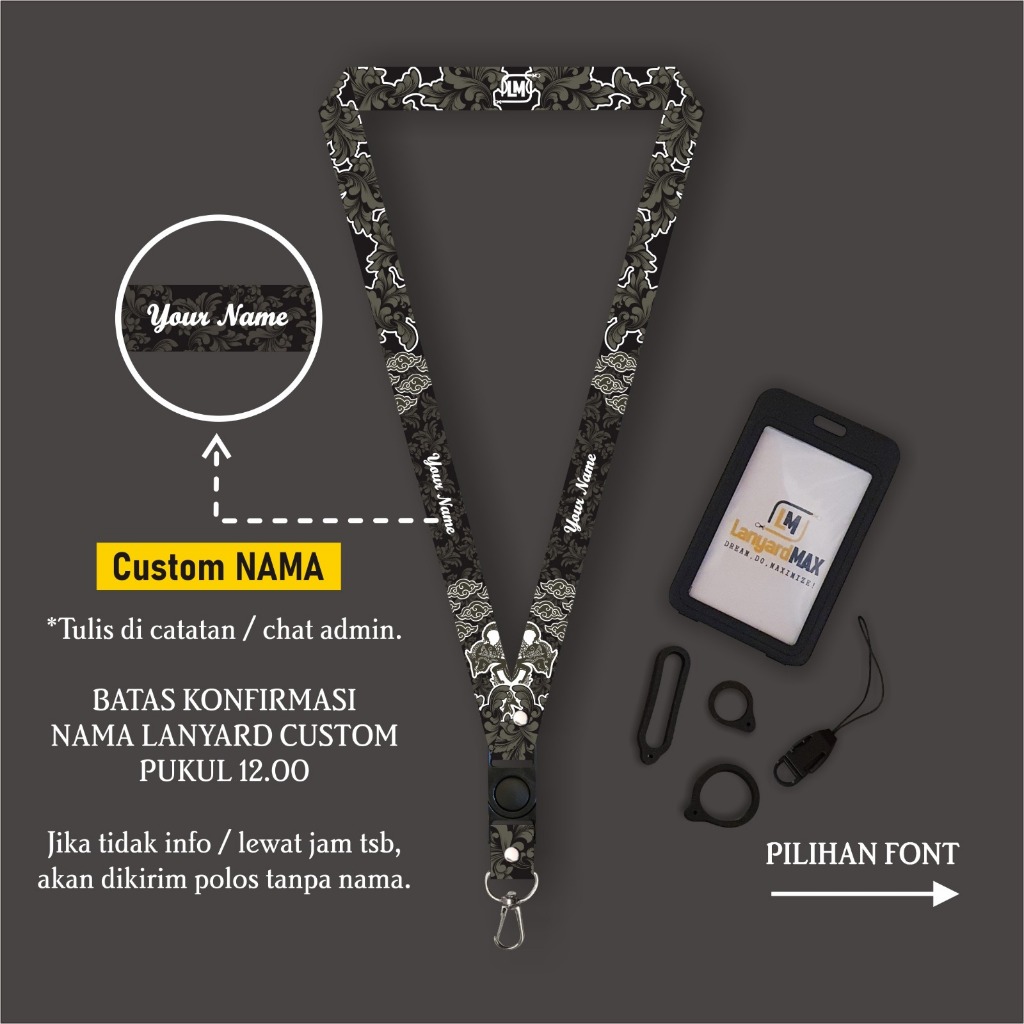 

Lanyard Max Custom Nama Batik Pankti 1,5 cm Satuan Gantungan Holder 2 Sisi