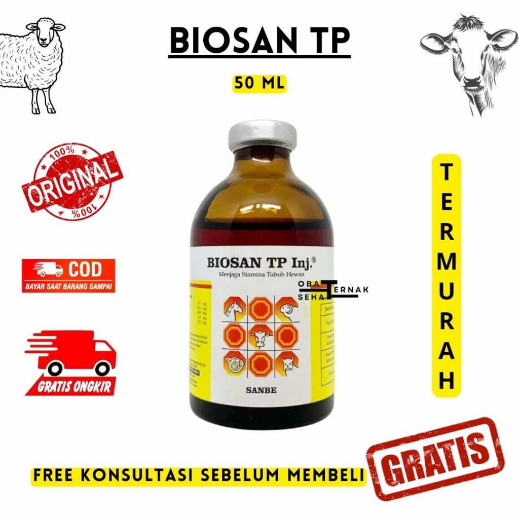 BIOSAN TP INJ 50mL - Meningkatkan Stamina Daya Tahan Tubuh Hewan - Like Biopros Tp