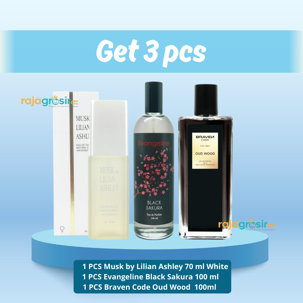 [GET 3] Parfum Musk by lilian ashley 70ml white, Evangeline Sakura black, BraVen CoDe OudWooD Eau De