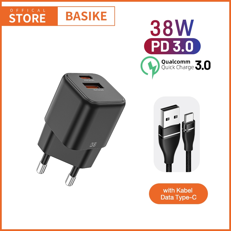 BASIKE Kabel Charger iPhone Fast Charging Type C USB PD38W GaN charger Mini murah Original universal