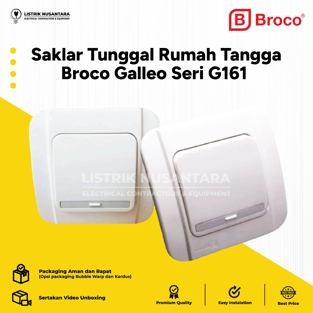 Saklar Rumah Tangga Putih | Cetekan Kontak Lampu Rumah | Saklar Murah Berkualitas seri Broco Galleo 