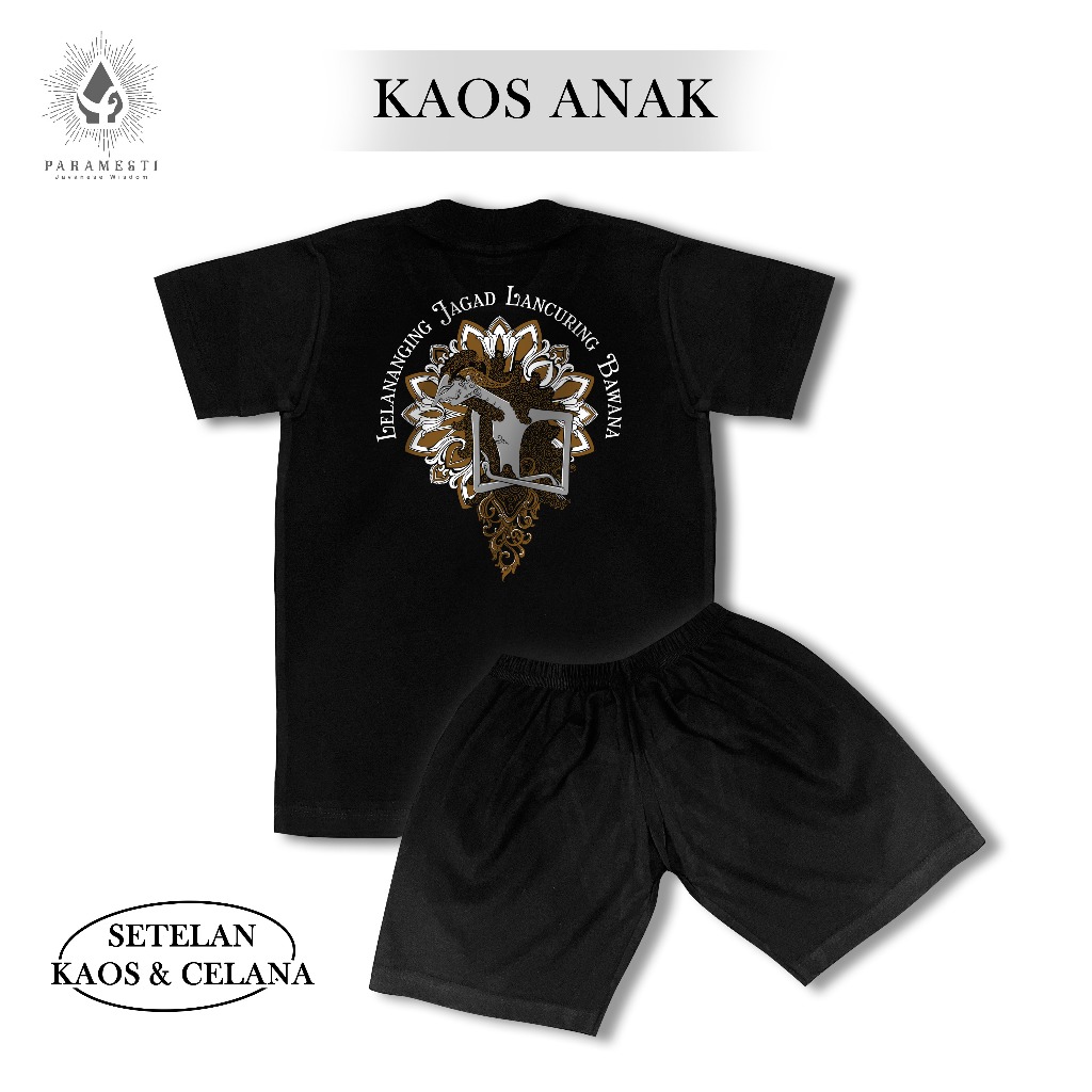 Paramesti Setelan Kaos Celana Anak Wayang Jawa Arjuna T-shirt Laki-laki Pria Perempuan Cotton Katun 