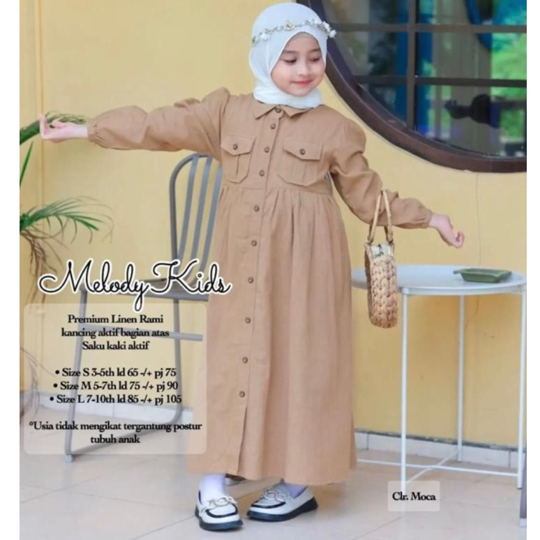Melody Kids / Gamis Anak Model Terbaru 2023 / Dress Anak Bahan Linen / Baju Anak Murah / Gamis Anak 