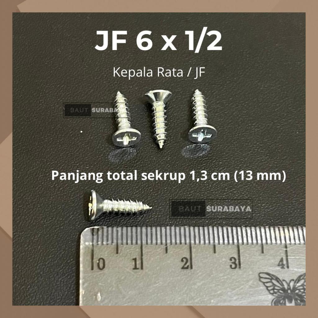 100 pcs sekrup JF 6X½" (1,3cm) kepala rata