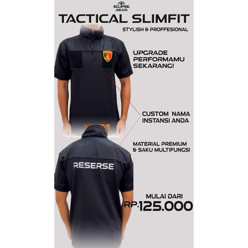 TACTICAL GEAR | BAJU TACTICAL SLIMFIT Black On Black (Lengan Pendek)by Eclipse Gear