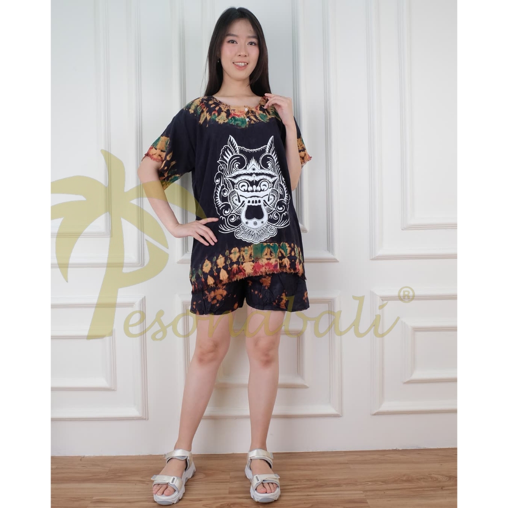 Pesonabali - Setelan Barong Bali Motif Polos Yantren - One Set Rayon Wanita Baju Dan Celana