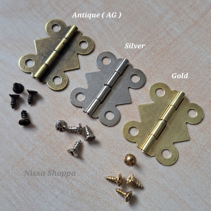 Engsel kupu kupu / Engsel kotak kayu / Engsel kotak perhiasan / Engsel kotak dus lengkap dengan mur