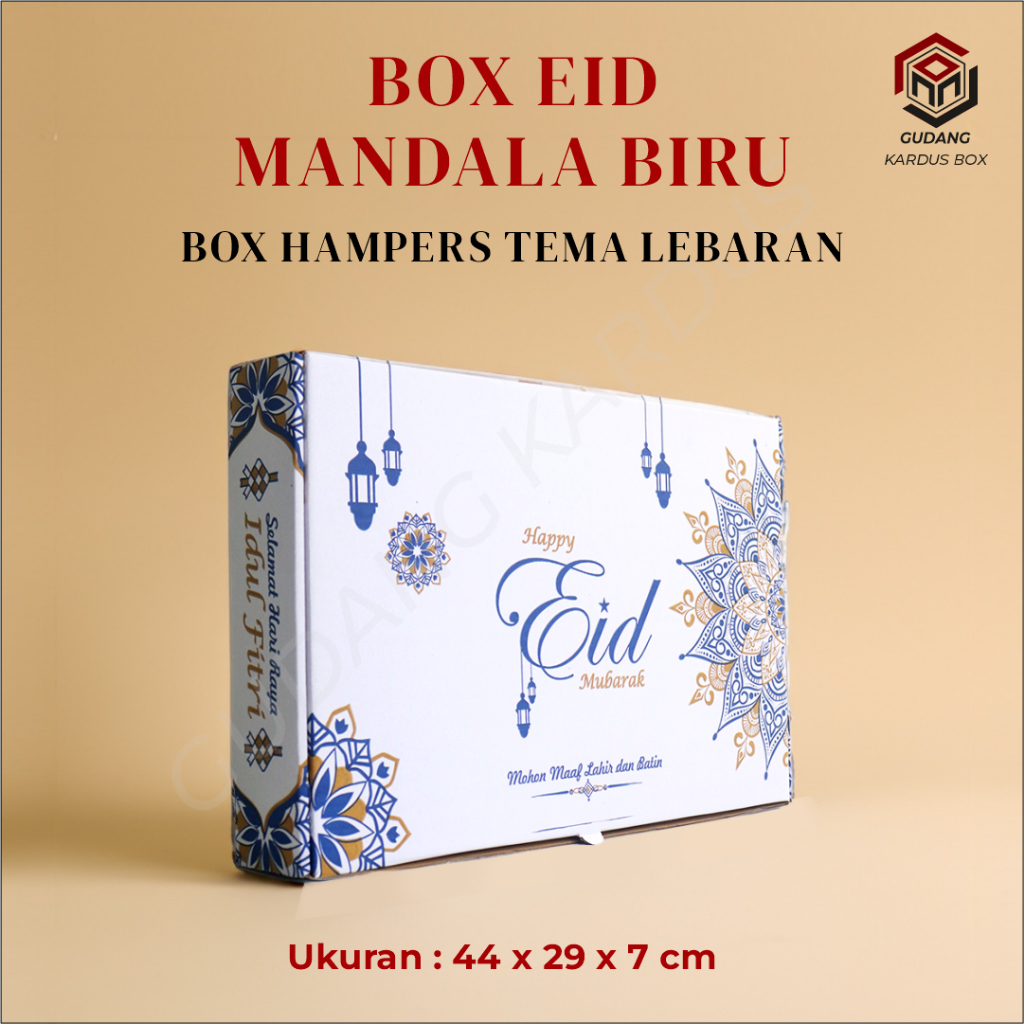 

Box EID Mandala Biru (Kuker 500 gram isi 6 toples) - 44 x 29 x 7 cm kuekering/hampers/idulfitri/kardus/box/packaging/spesialhampers
