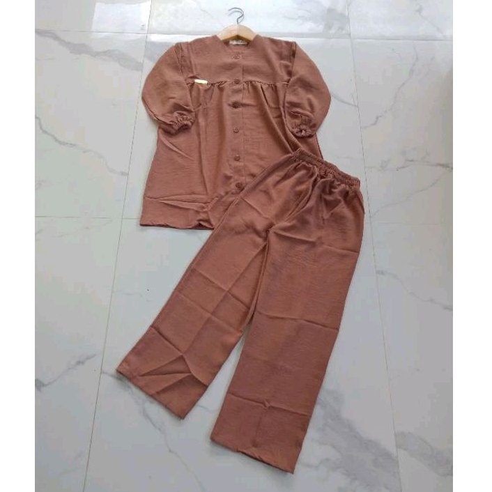 Setelan anak tanggung//setcel Crinkle//Setcel motif kotak