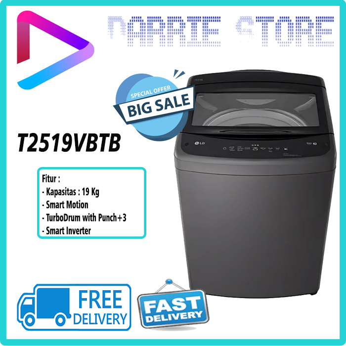 Mesin Cuci LG T2519VBTB Top Loading 19 Kg, Semi-Stainless Steel Tub, Smart Inverter Motor, Hitam