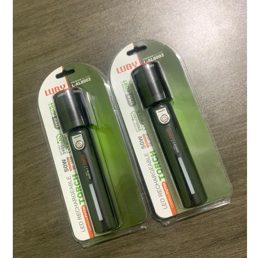 LUBY L-AL8001 30W/L-AL8002 50W/L-AL8003 35W Senter LED Rechargeable Torch Cahaya Putih Senter Tangan
