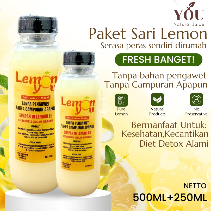 

Sari Lemon YOU 250ML dan 500ML Murni Alami 100% Tanpa Campuran Untuk Detoks Dan Diet Alami