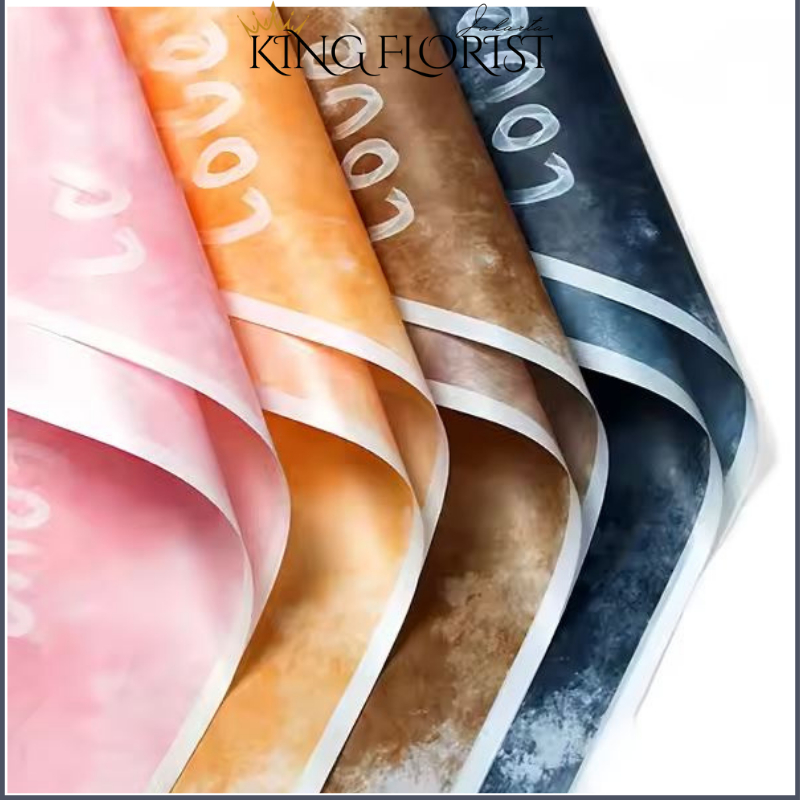 

20 LEMBAR Kertas Buket Bunga Paper Buket Motif Tulisan LOVE Abstrak Florist Cellophane 6021