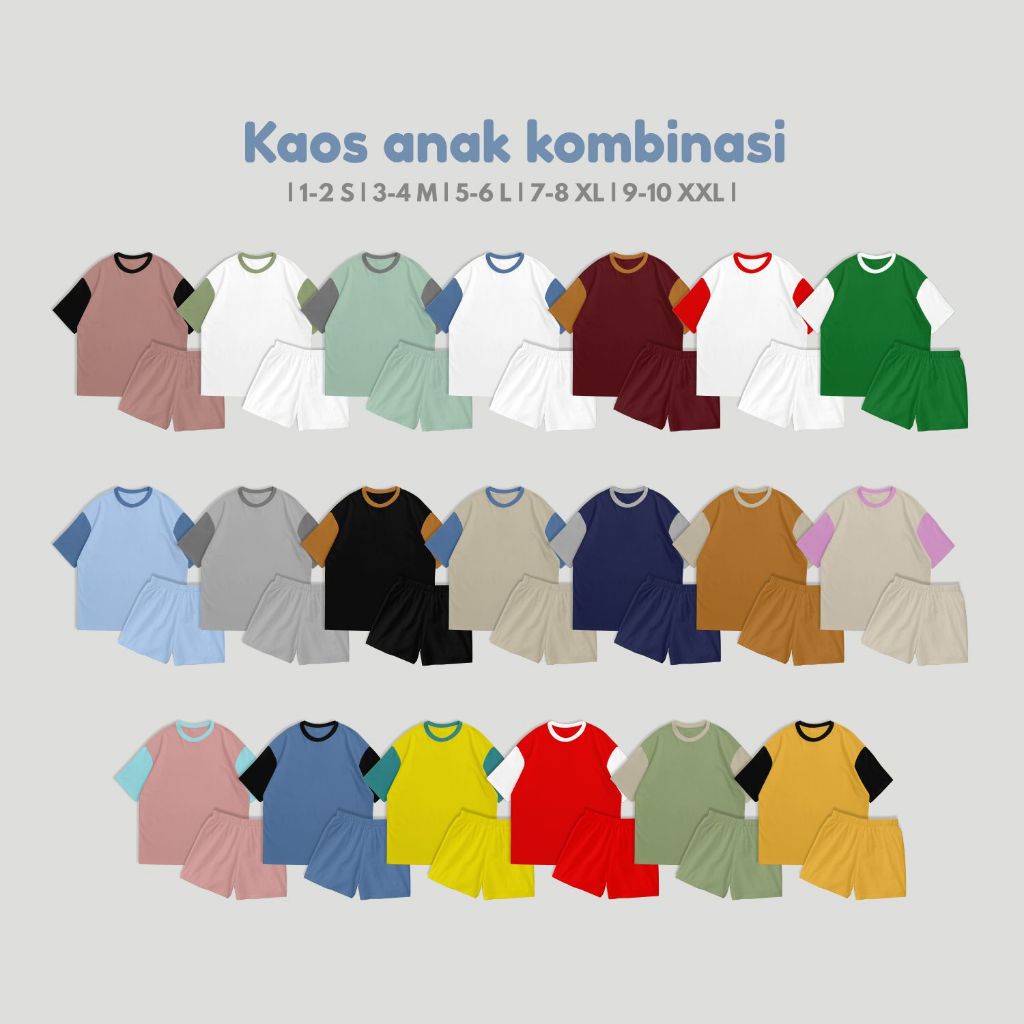 Setelan Anak Pendek Two Tone 1-10 Tahun Unisex