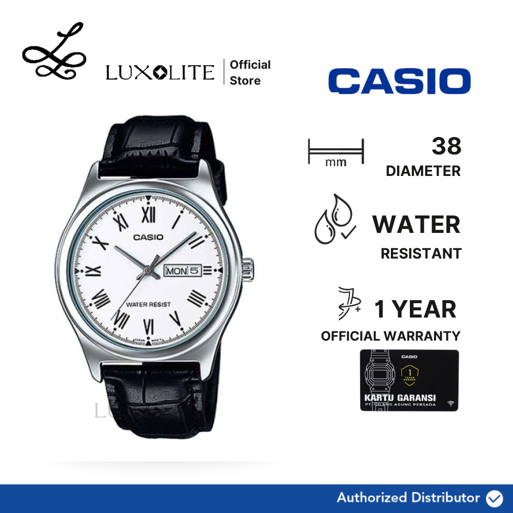 [Luxolite] CASIO Jam Tangan Pria Analog MTP-V006L-7BUDF/MTP-V006L-7B/MTP-V006L-7 Black Leather Strap