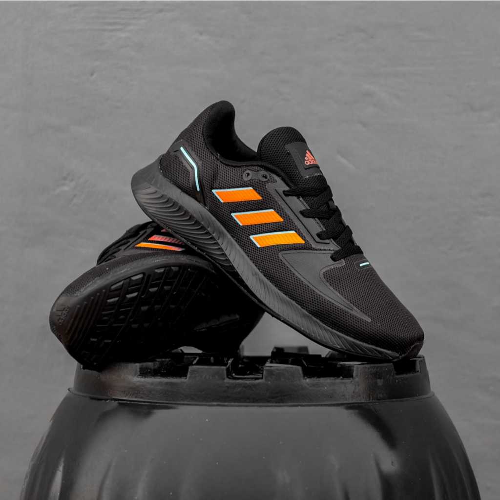Sepatu Lari Pria Run Falcon 2.0 Black Orange Sol Black  Sepatu Hitam Sepatu Running Sepatu Tebaru