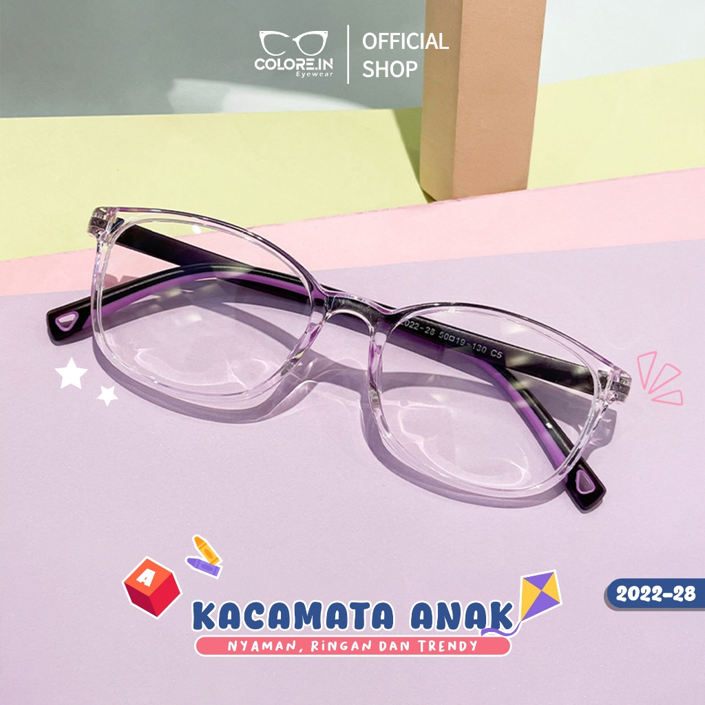 Colore.in Kacamata Anak Lentur TR-90 Anti Radiasi Blueray Photocromic Bentuk Kotak Ringan dan Trendy