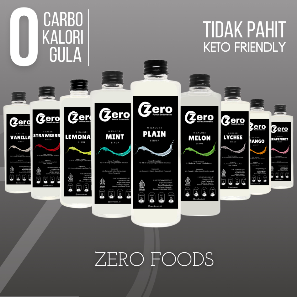 

Zero Foods Diet Keto Syrup - 0 Kalori Sirup - Mango/Strawberry/Plain (250ml, 550ml)