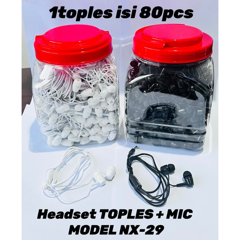 headset earphone headphone headsfree toples + mic /headset toples isi 80pcs /hf toples
