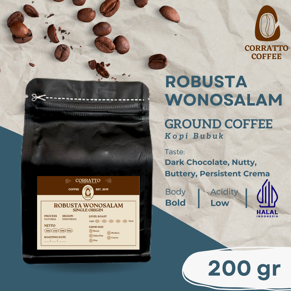 

Corratto Coffee Bubuk Kopi Robusta Wonosalam 200 gram