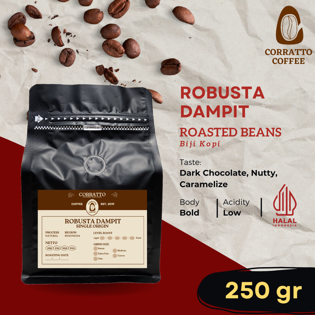 

Biji Kopi Java Robusta Dampit 250 gram Corratto Coffee