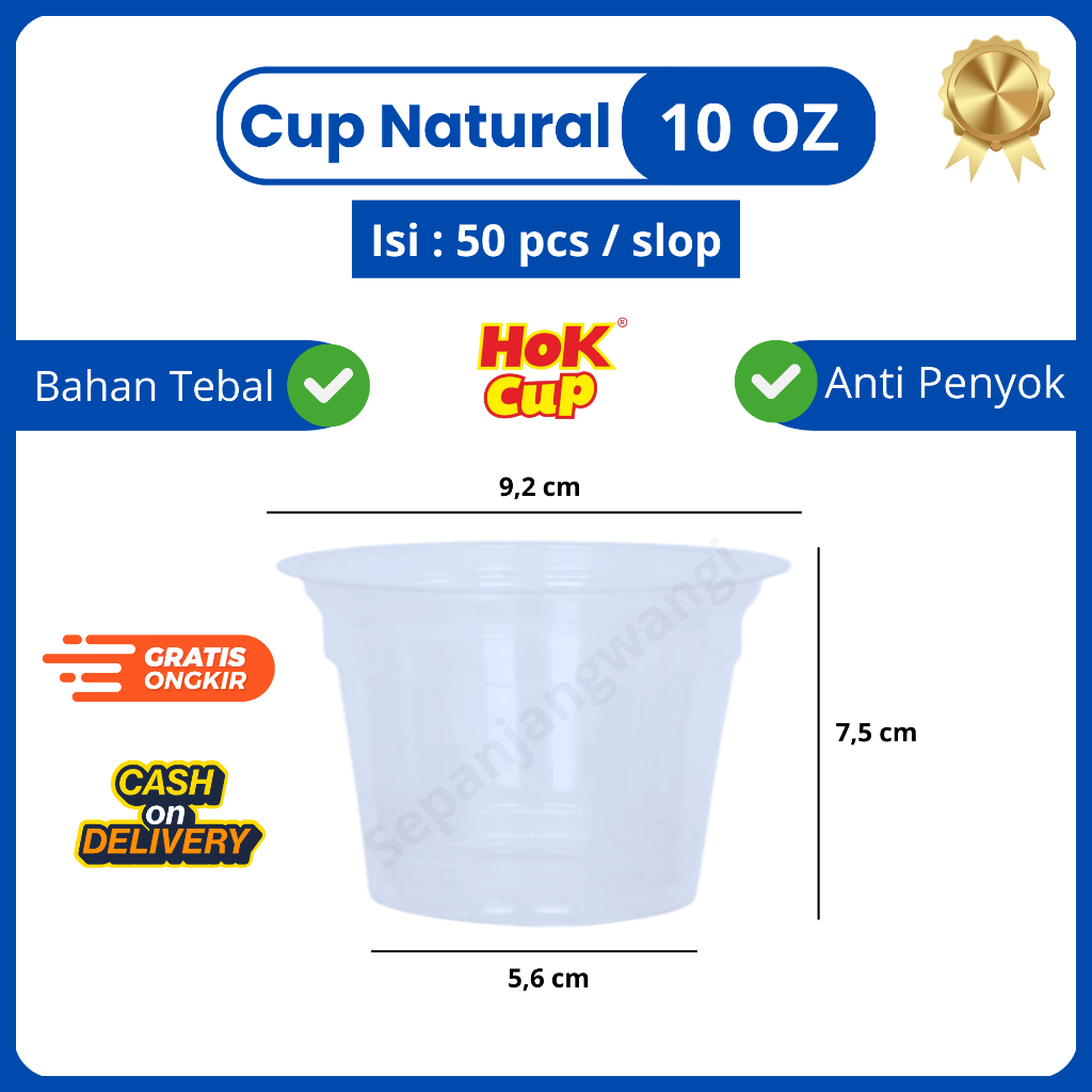 Hok Cup 10 oz Gelas Plastik Natural HOK - Gelas Plastik - Cup Plastik Datar