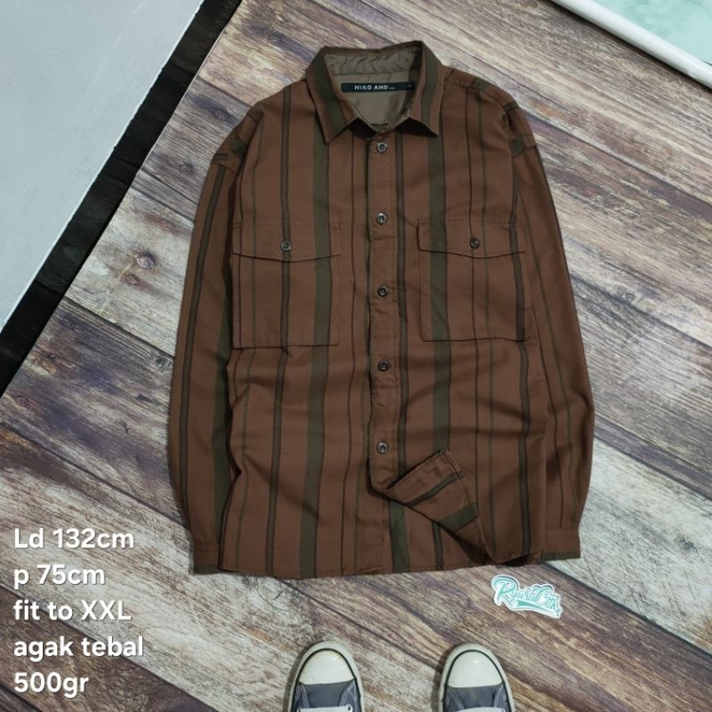 FL12 kemeja lengan panjang flanel NIKO AND size XXL double pocket cowok pria flannel salur garis cas