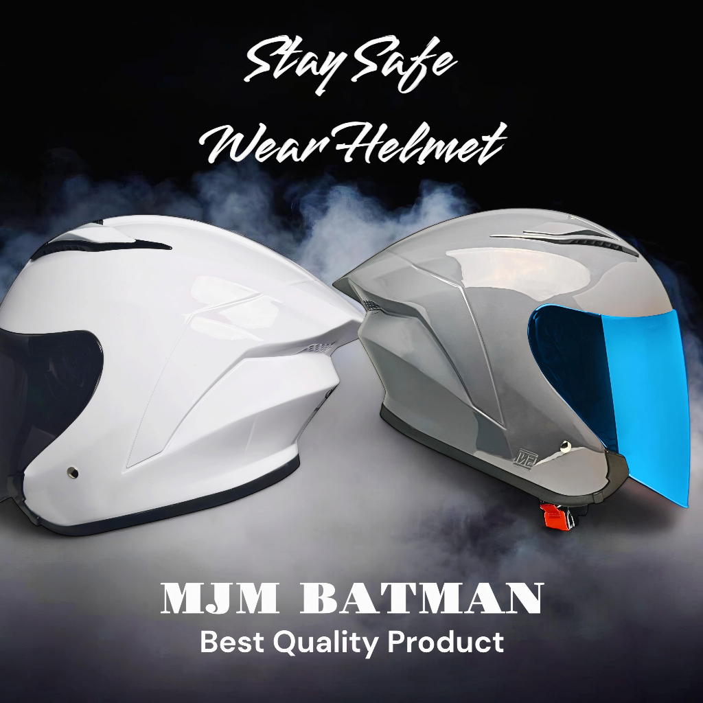 HELM MJM BATMAN PREMIUM QUALITY | HELM HALF FACE KUALITAS PREMIUM MJM BATMAN PUTIH GREY