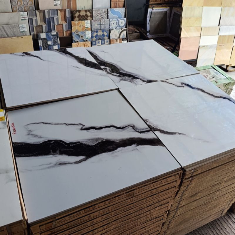 Granit lantai 60x60 putih corak marmer ruanda white infinity