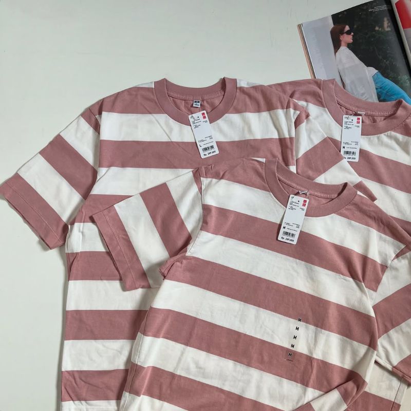 Sale Uniqlo T-shirt Oversize Stripe Lengan Half Original