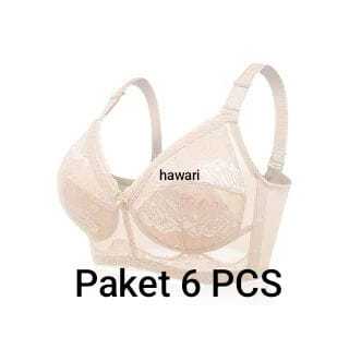 bra 6 pcs brukat jumbo tanpa kawat dan busa bh untuk wanita payudara besar size 36, 38, 40