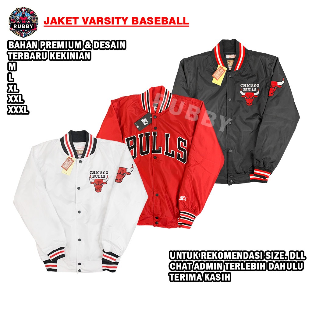 RUBBY Bomber Jacket Varsity Baseball NBA Chicago Bulls Red For Unisex Premium