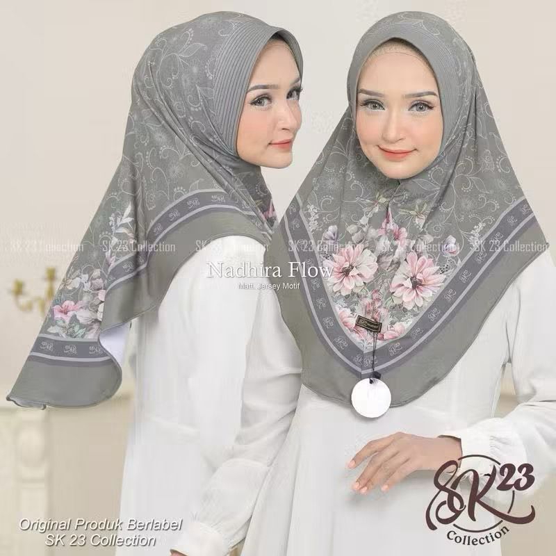 Hijab Instan Khimar Bergo Daily Printing Motif Flower  jersey Premium by Adiezca Jilbab