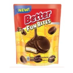 

Better Fun Bites 240g POUCH (10g x 24 pcs) Beter Biskuit Sandwich Lapis Coklat Dengan Krim Vanilla