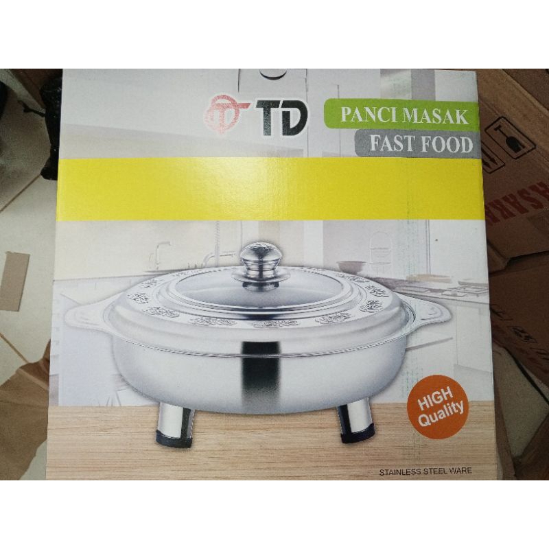 wadah prasmanan bulat stainless tutup kaca motif