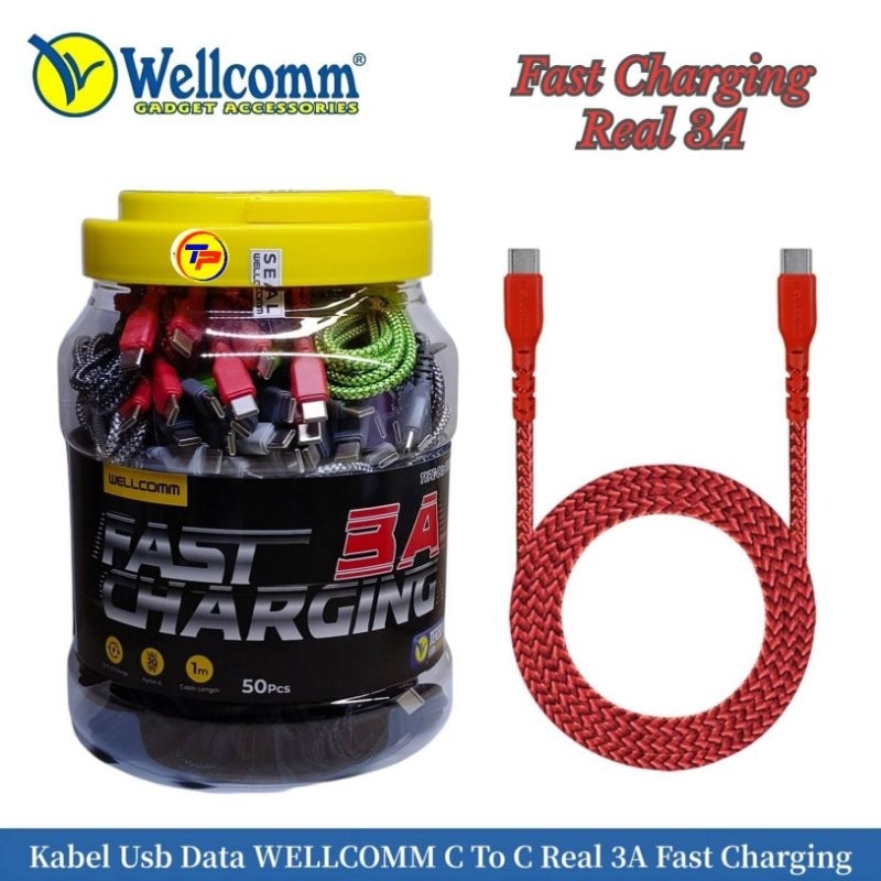 Kabel Usb Data WELLCOMM C To C / C To Lightning Real 3A Fast Charging